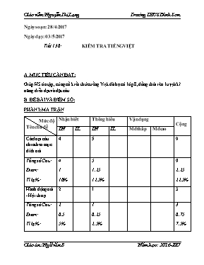 Giáo án Ngữ văn Lớp 8 - Tiết 130 Kiểm tra Tiếng Việt - Năm học 2016-2017